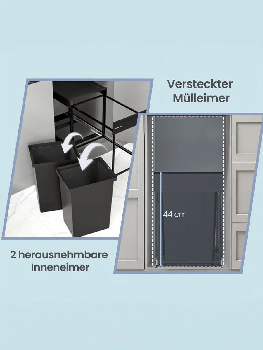 Songmics Afvalscheidingssysteem 2 Compartimenten 40L - Zwart - afbeelding 4 van 6