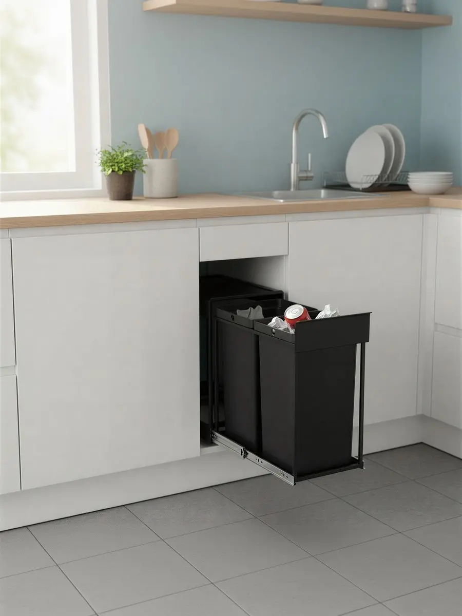 Songmics Afvalscheidingssysteem 2 Compartimenten 40L - Zwart - afbeelding 6 van 6