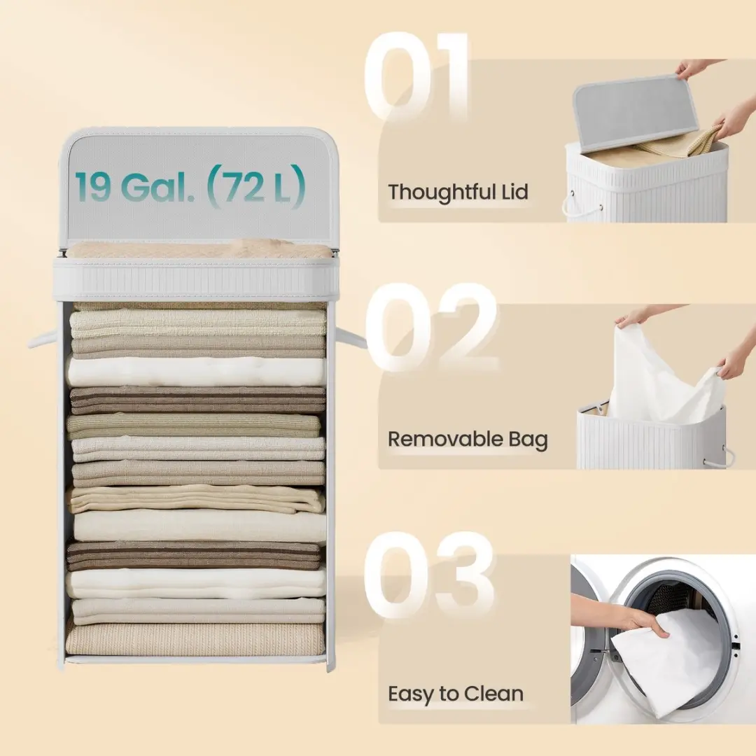 Songmics Bamboe Wasmand 72L - Wit
