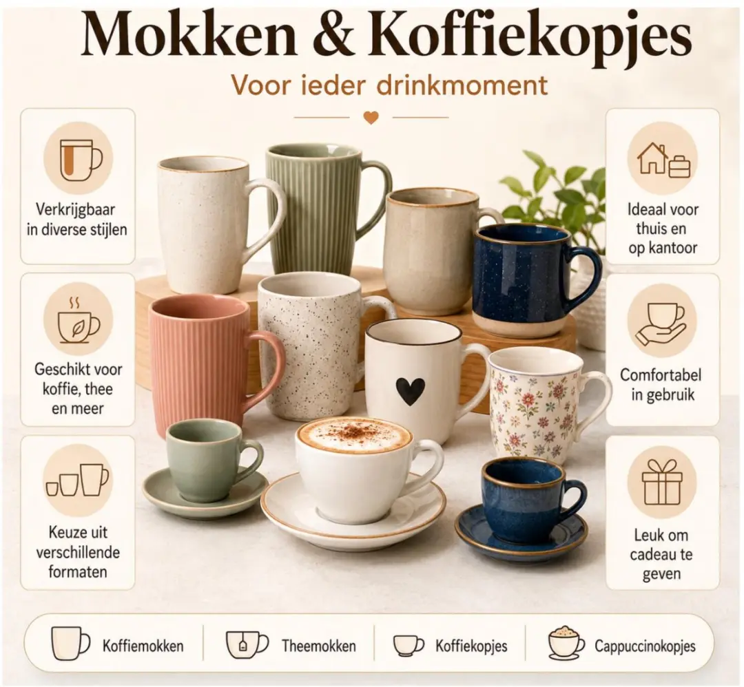 Bellatio Design Koffie/Thee Mokken - 180ml - 8 Stuks - Multi Pastel