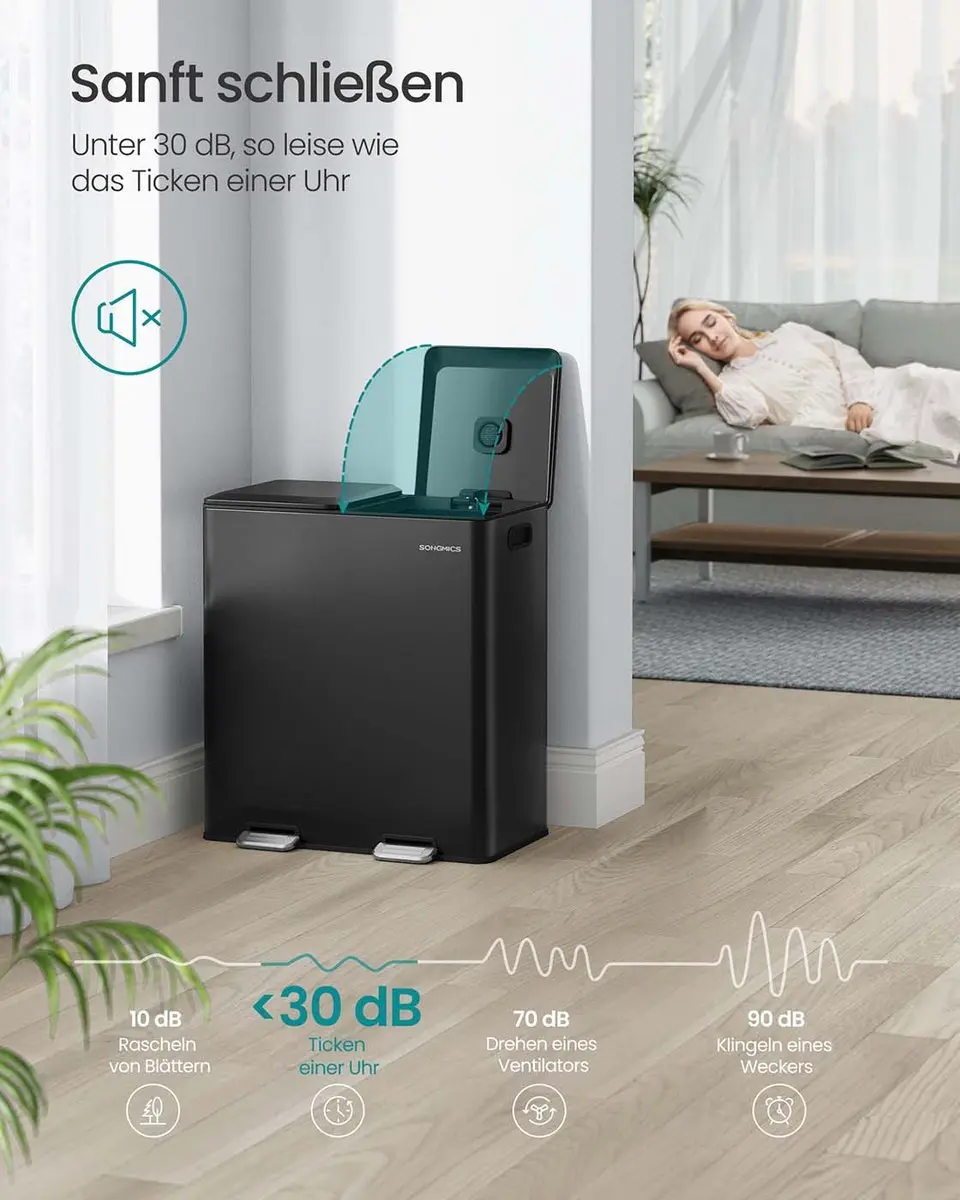 Songmics Prullenbak 60L - 2 Compartimenten Inktzwart