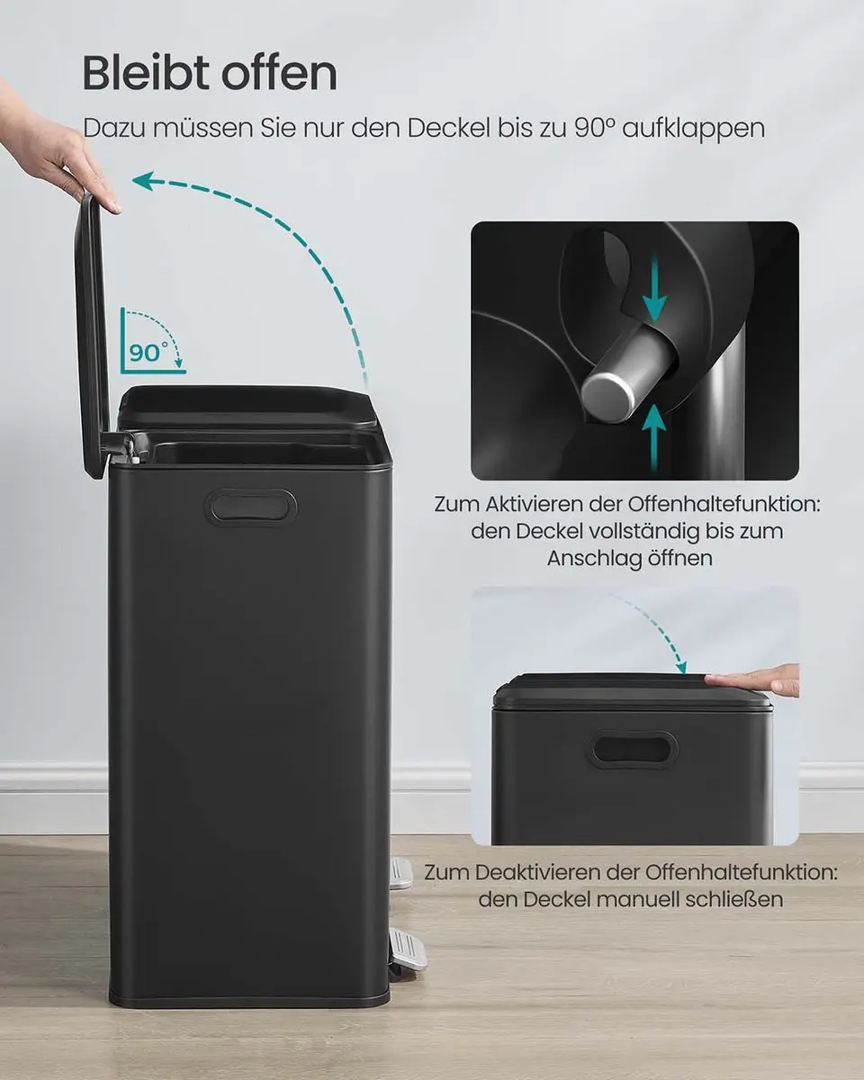Songmics Prullenbak 60L - 2 Compartimenten Inktzwart