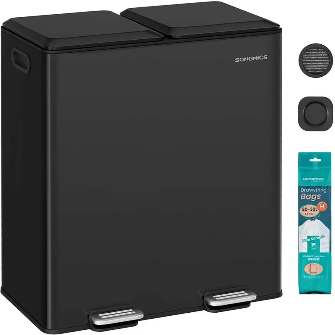 Songmics Prullenbak 60L - 2 Compartimenten Inktzwart