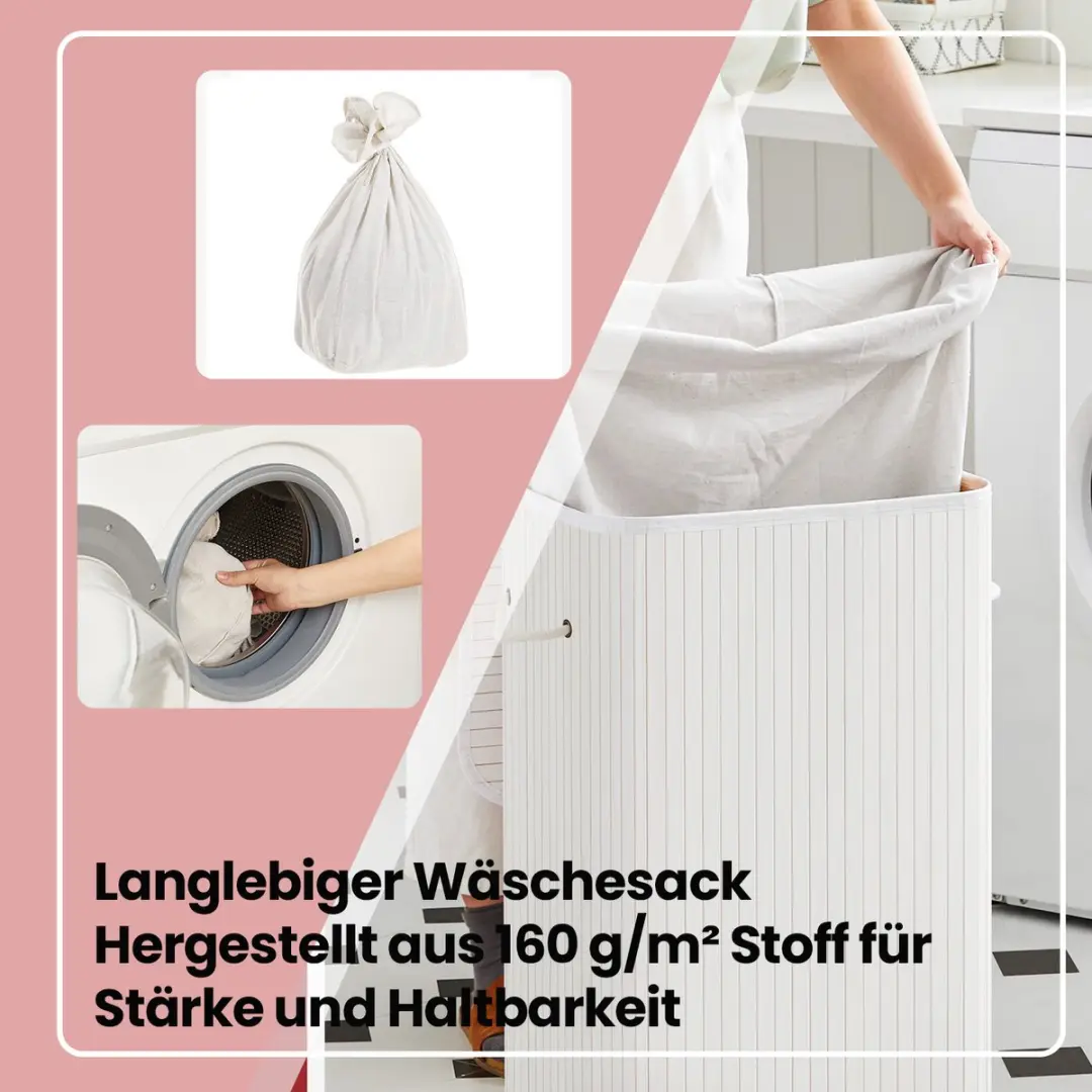 Songmics Wasmand 72L Bamboe - Wit