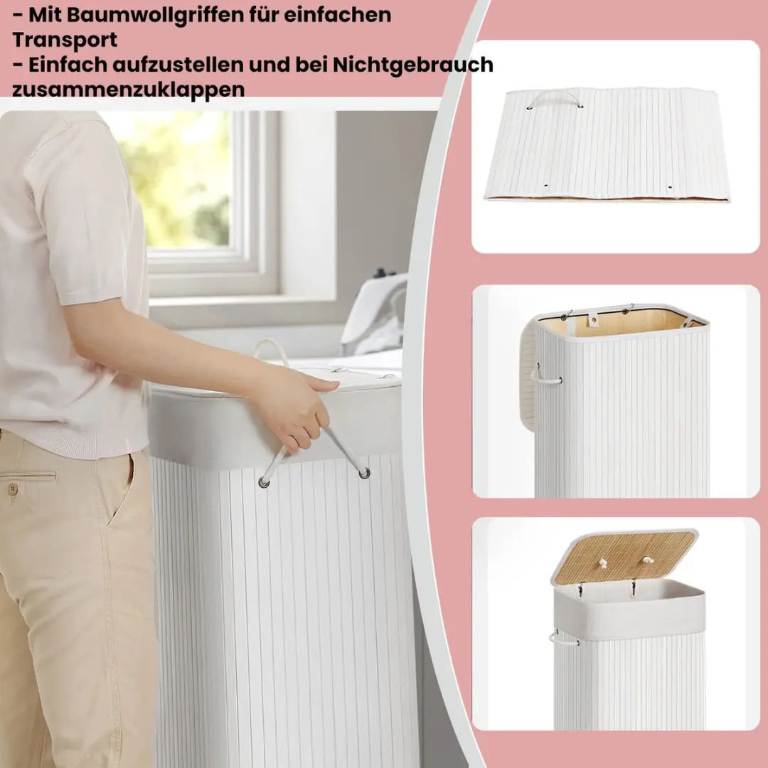 Songmics Wasmand 72L Bamboe - Wit