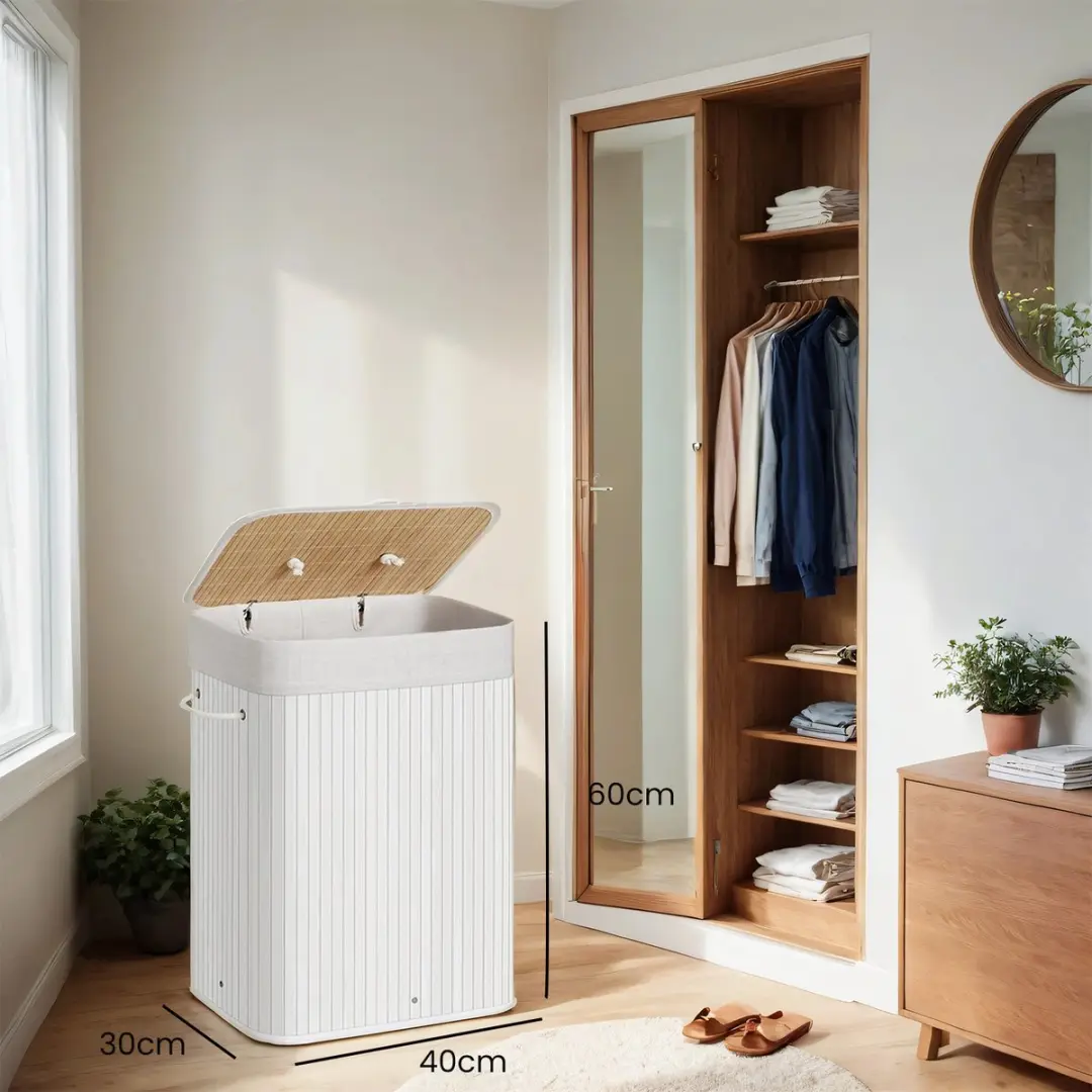Songmics Wasmand 72L Bamboe - Wit