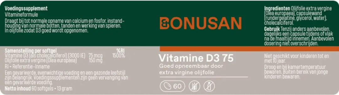 Bonusan Vitamine D3 75mcg Softgels - 60 Stuks