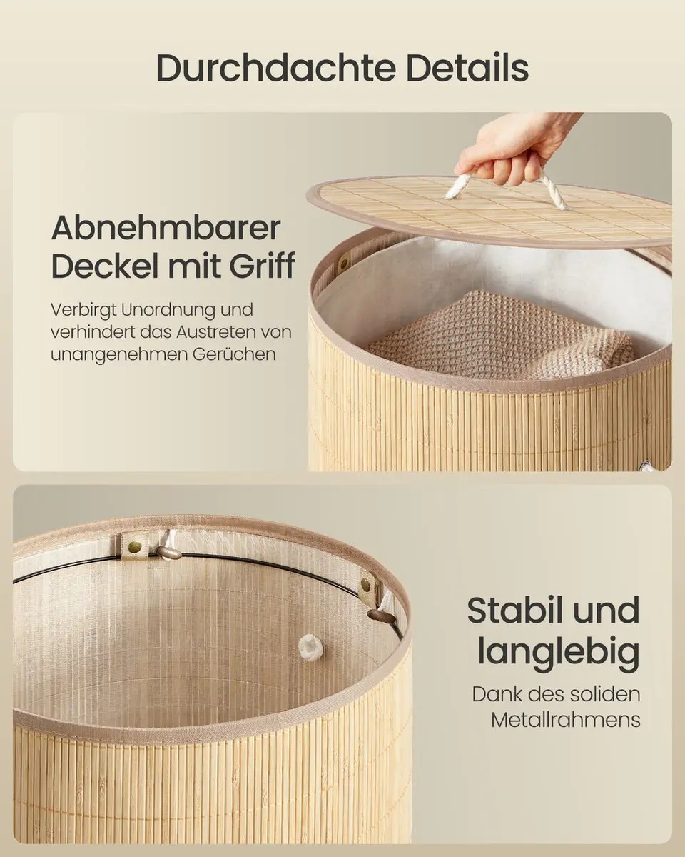 Songmics Wasmand 90L - Bamboe Rond - Naturel