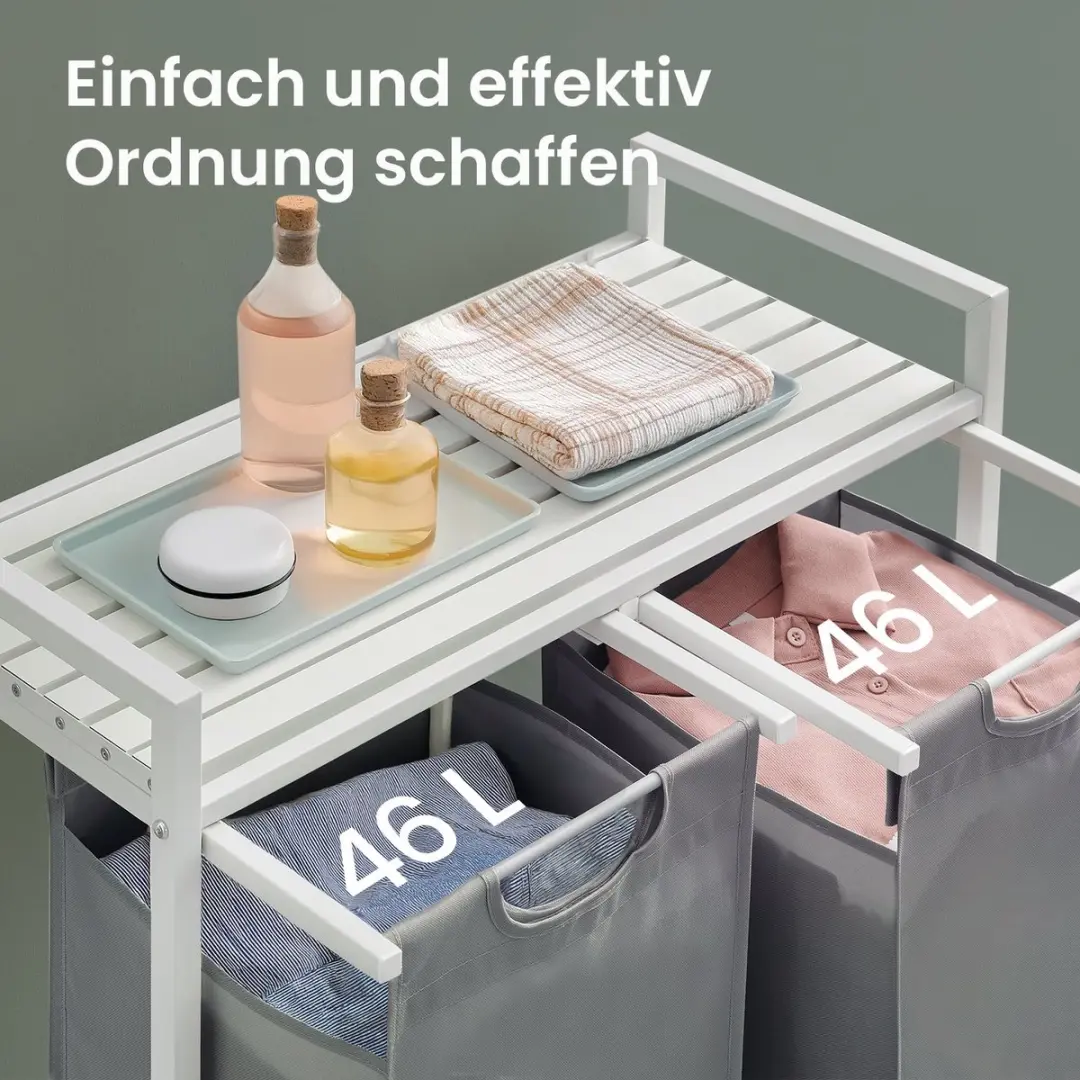 Songmics Wasmand 92L - 2 Compartimenten met Plank - Lichtgrijs/Wit