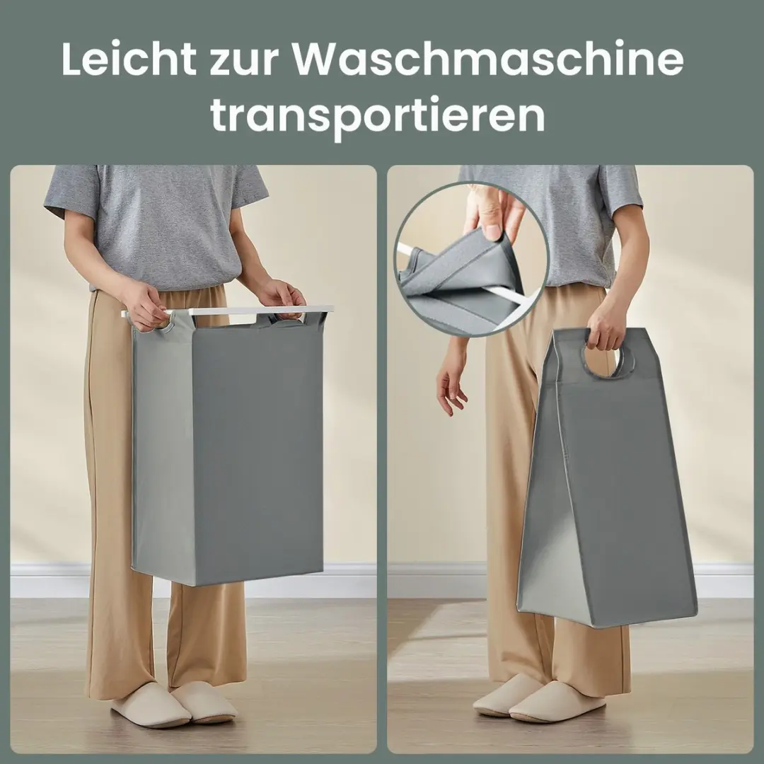 Songmics Wasmand 92L - 2 Compartimenten met Plank - Lichtgrijs/Wit