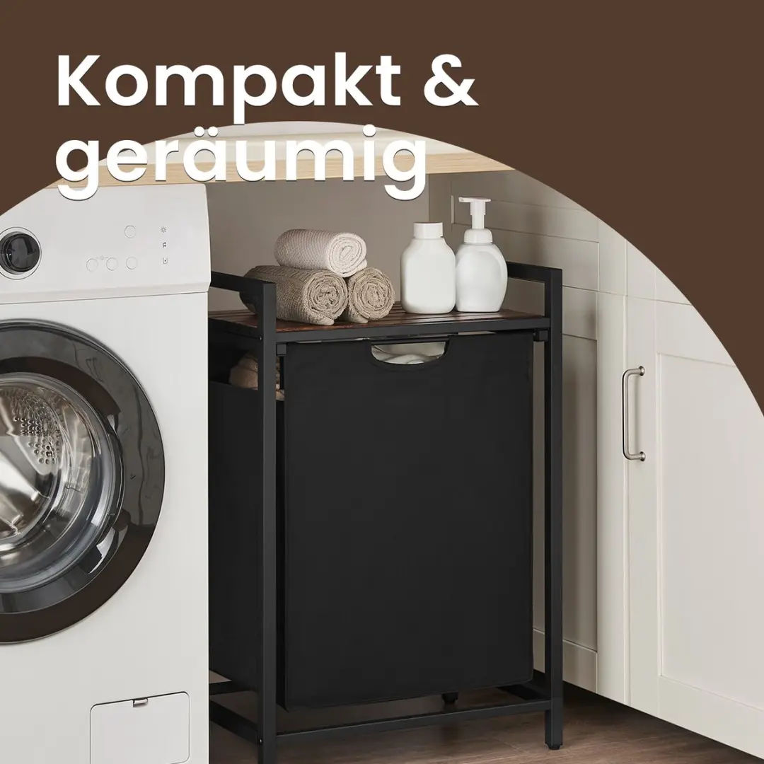 Songmics Wasmand met plank 65L - Zwart/Bruin