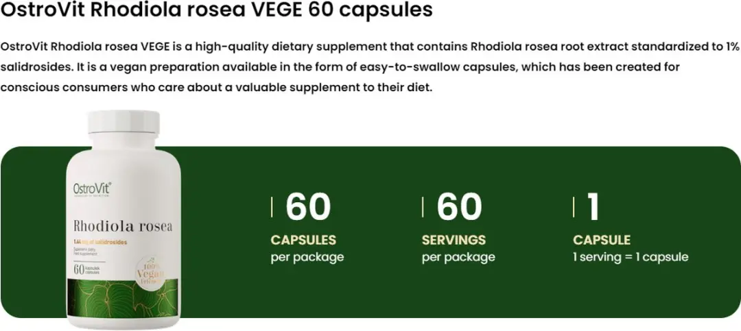 OstroVit Rhodiola Rosea Vegan Capsules - 60 Stuks - 15g