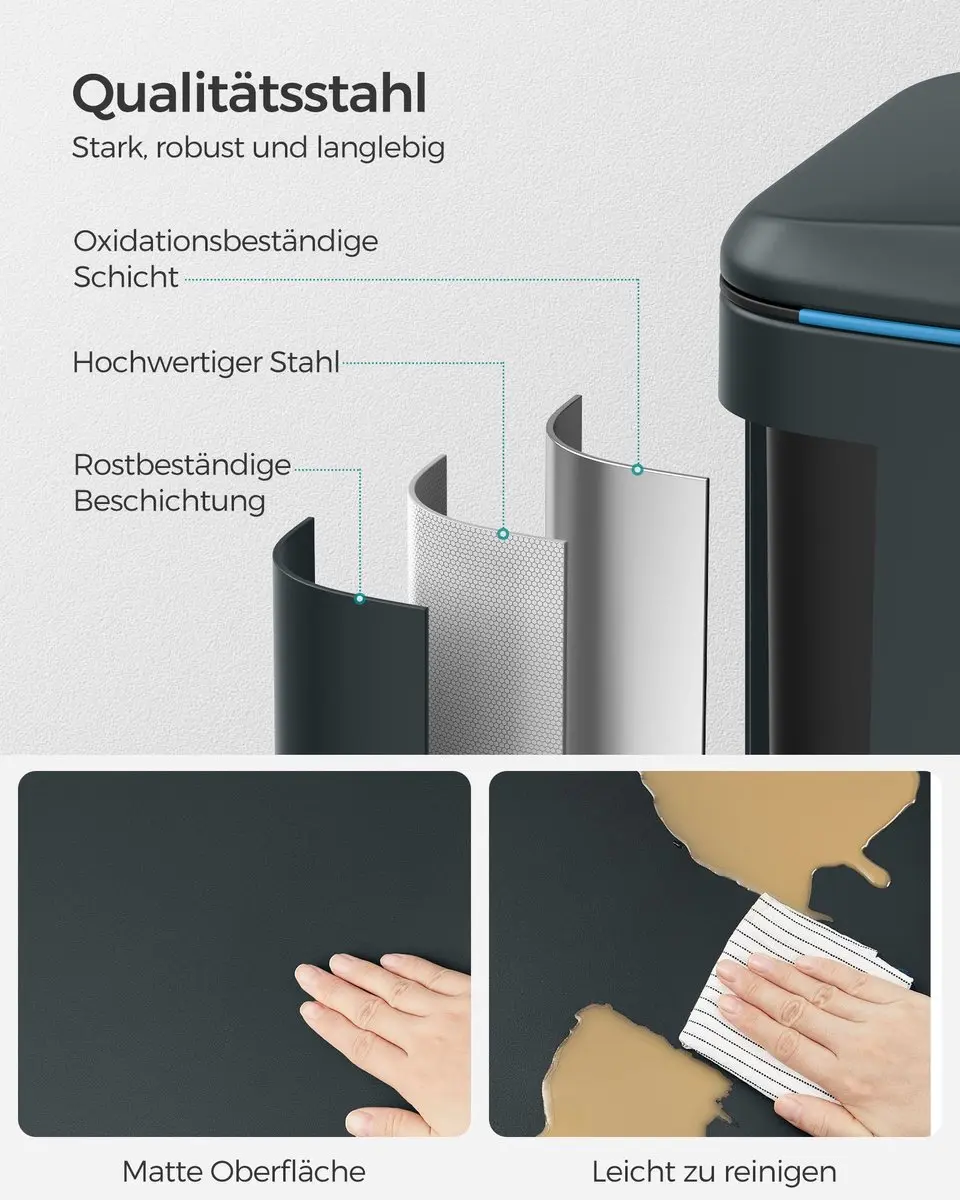 Songmics Keukenafvalbak 40L - 2x20L - Groengrijs