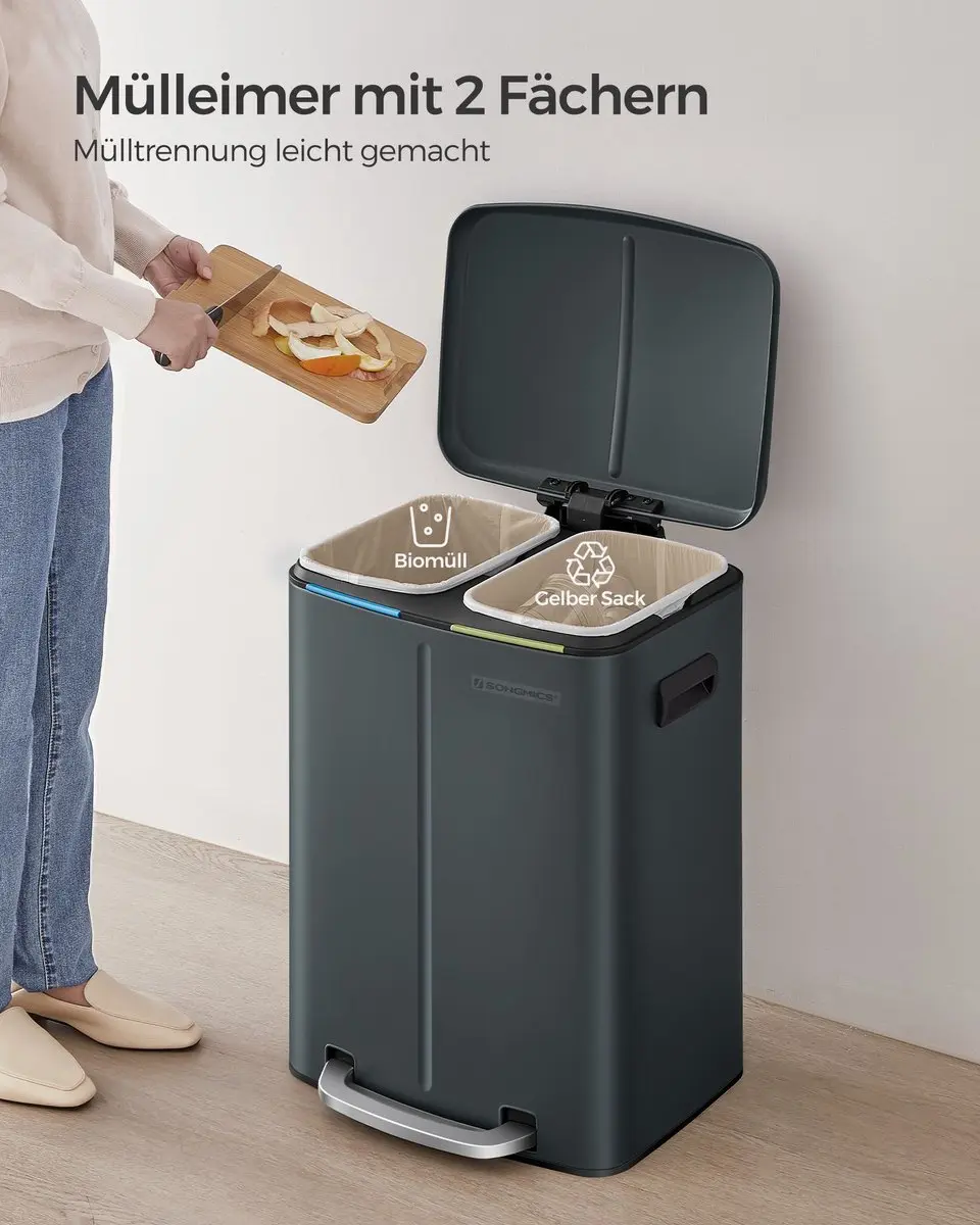 Songmics Keukenafvalbak 40L - 2x20L - Groengrijs