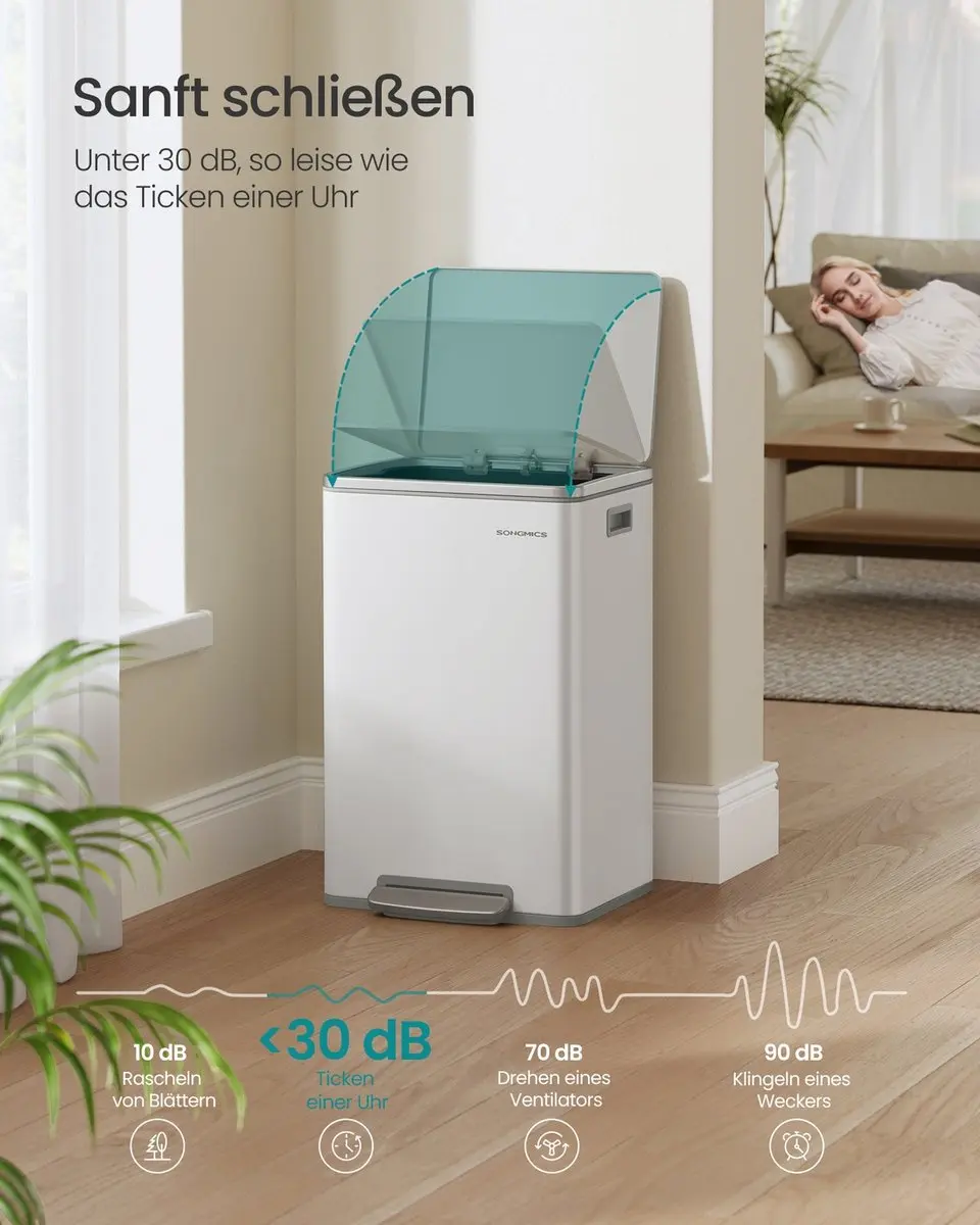 Songmics Afvalbak 50L - Wolkenwit - Soft Close