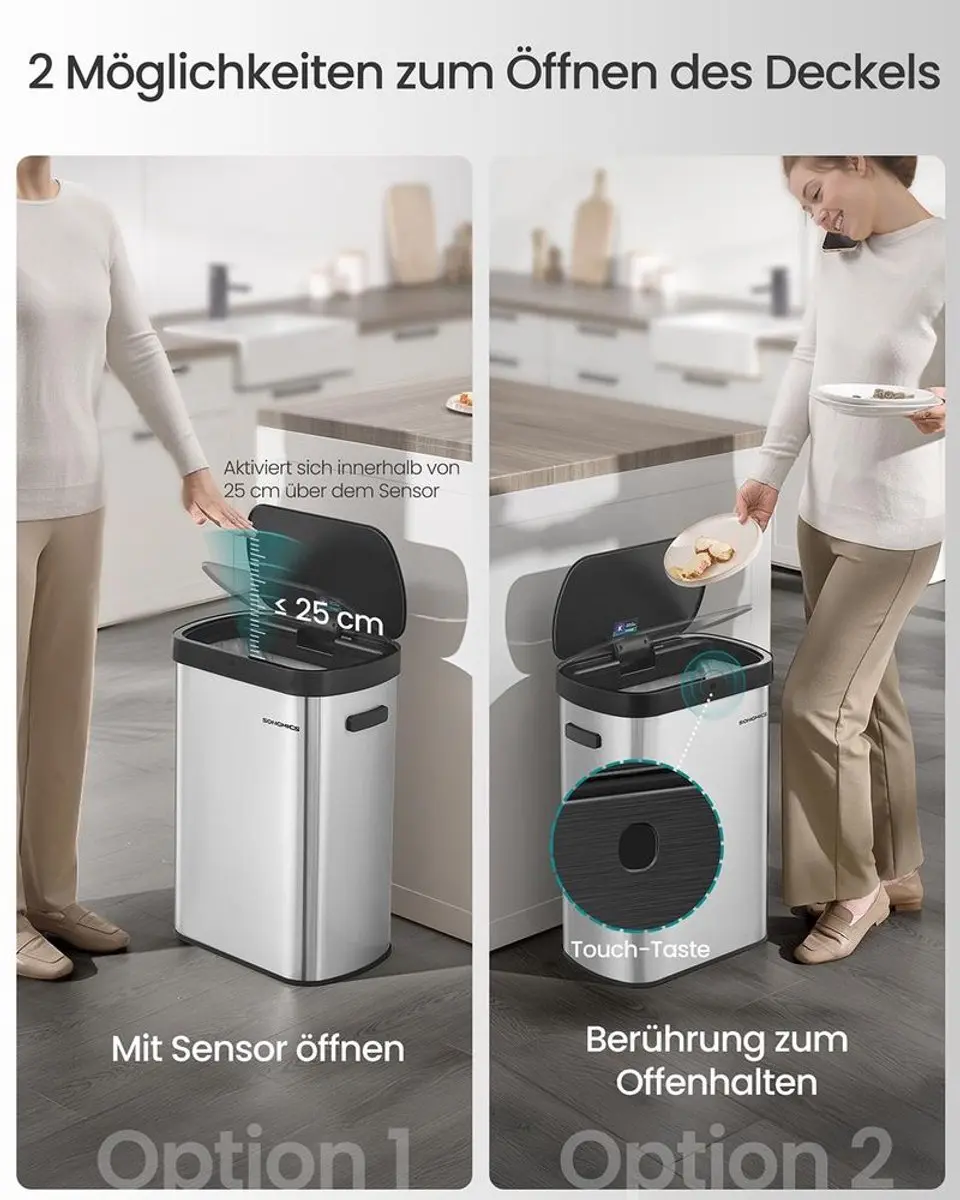 Songmics Automatische Prullenbak 50L - Sensorbediening Zilver