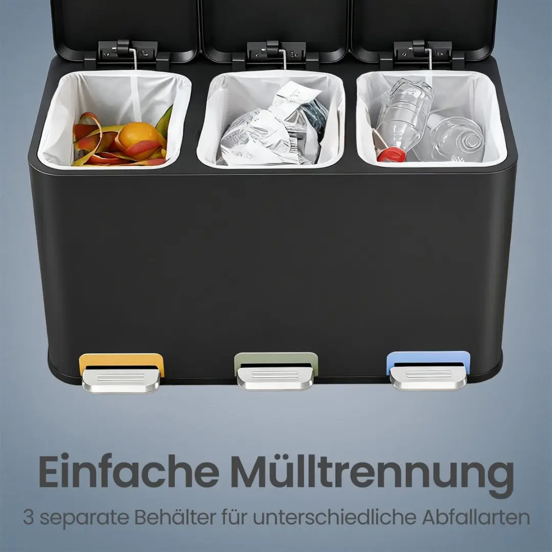 Songmics Afvalscheidingsprullenbak 3x15L - Staal - Inktzwart