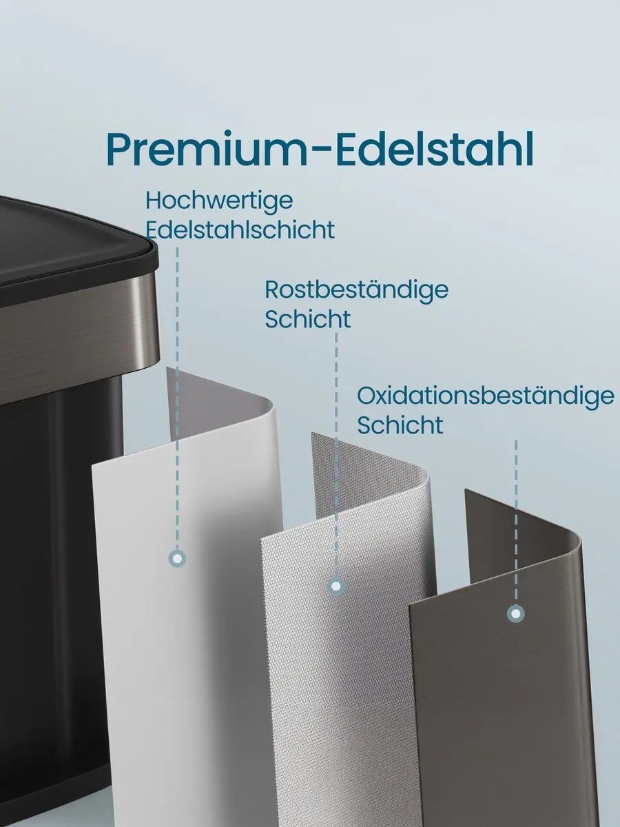 Songmics Keukenafvalbak 2x30L Leigrijs - Soft-close