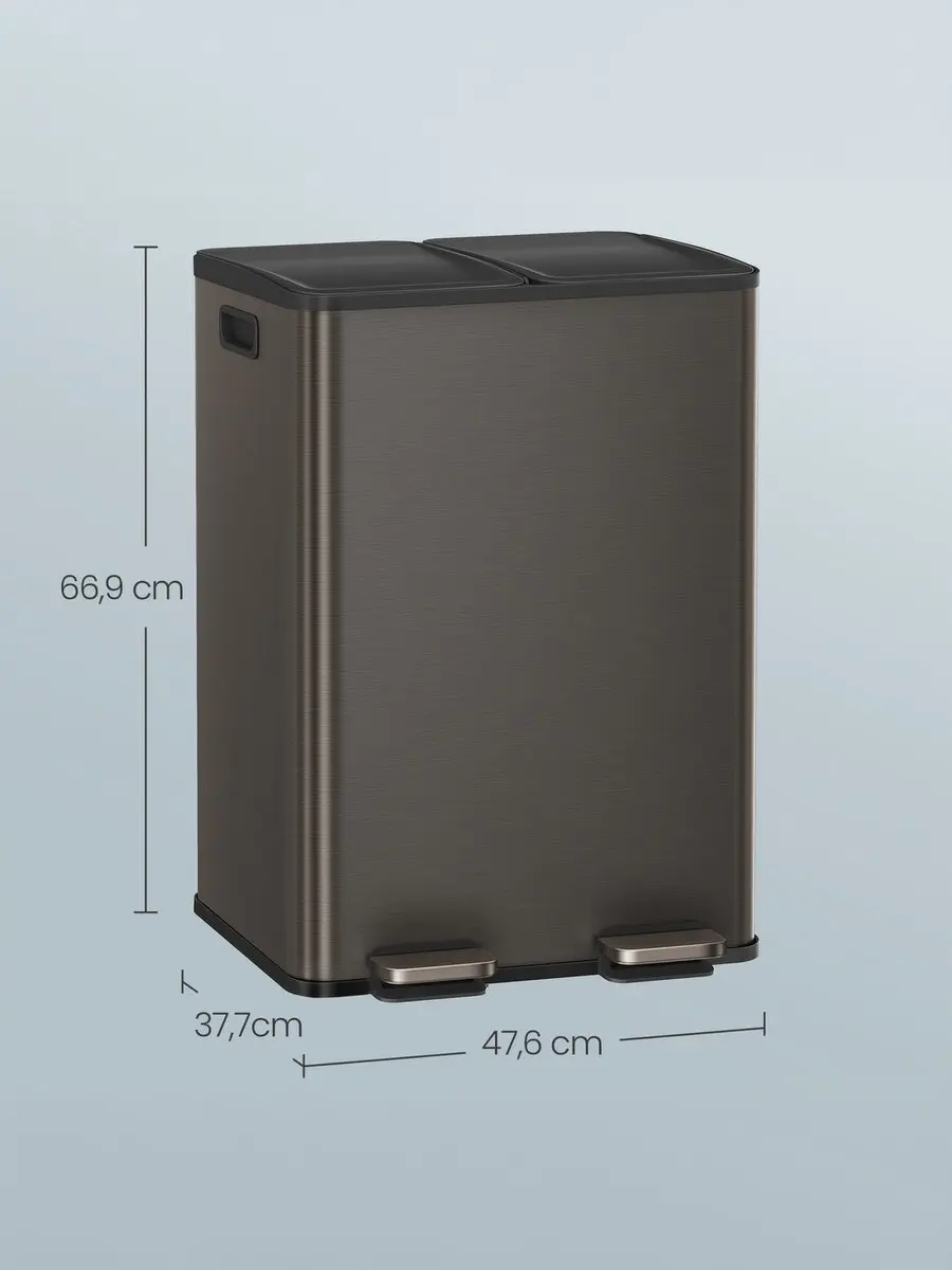 Songmics Keukenafvalbak 2x30L Leigrijs - Soft-close - afbeelding 6 van 6