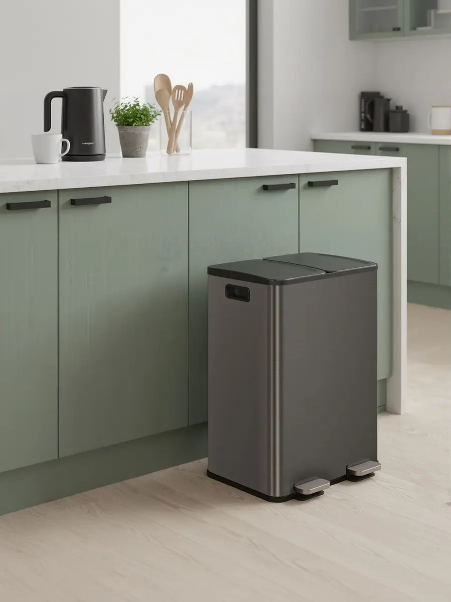 Songmics Keukenafvalbak 2x30L Leigrijs - Soft-close