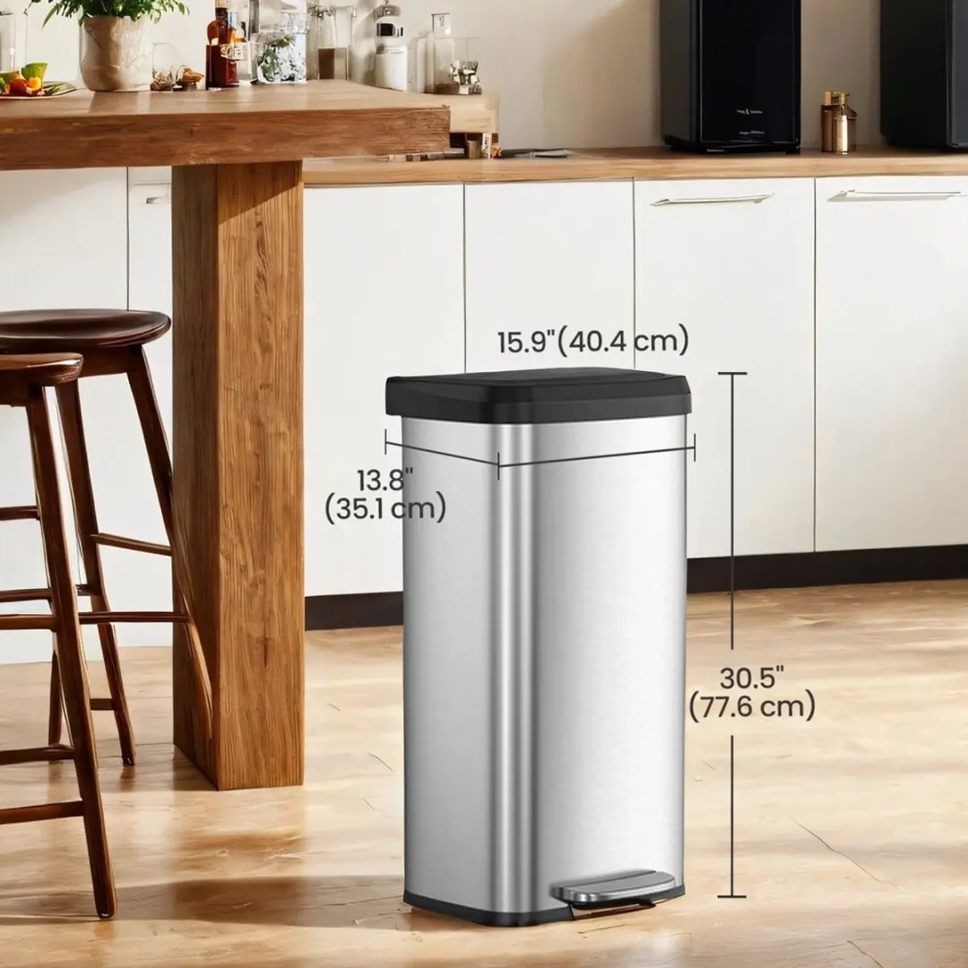 Songmics Keukenafvalbak 68L - Zilver/Zwart
