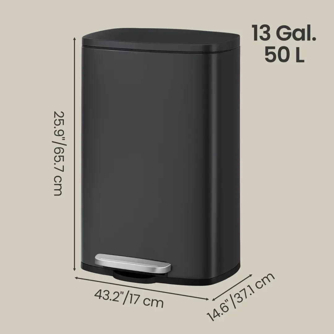 Songmics Stalen Afvalbak 50L - Zwart - Softclose - afbeelding 6 van 6