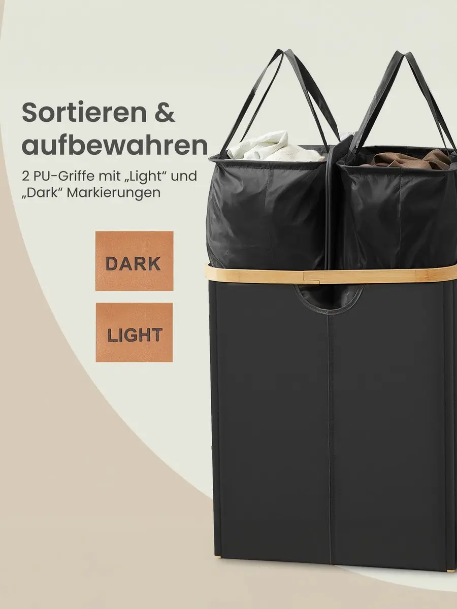 Songmics Wasmand 2 Compartimenten - Beige/Zwart