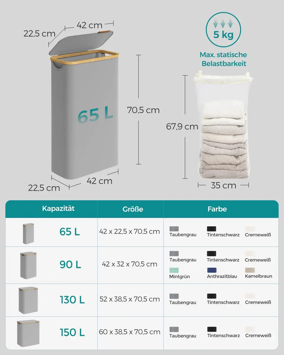 Songmics Wasmand 60L - Grijs - afbeelding 6 van 6