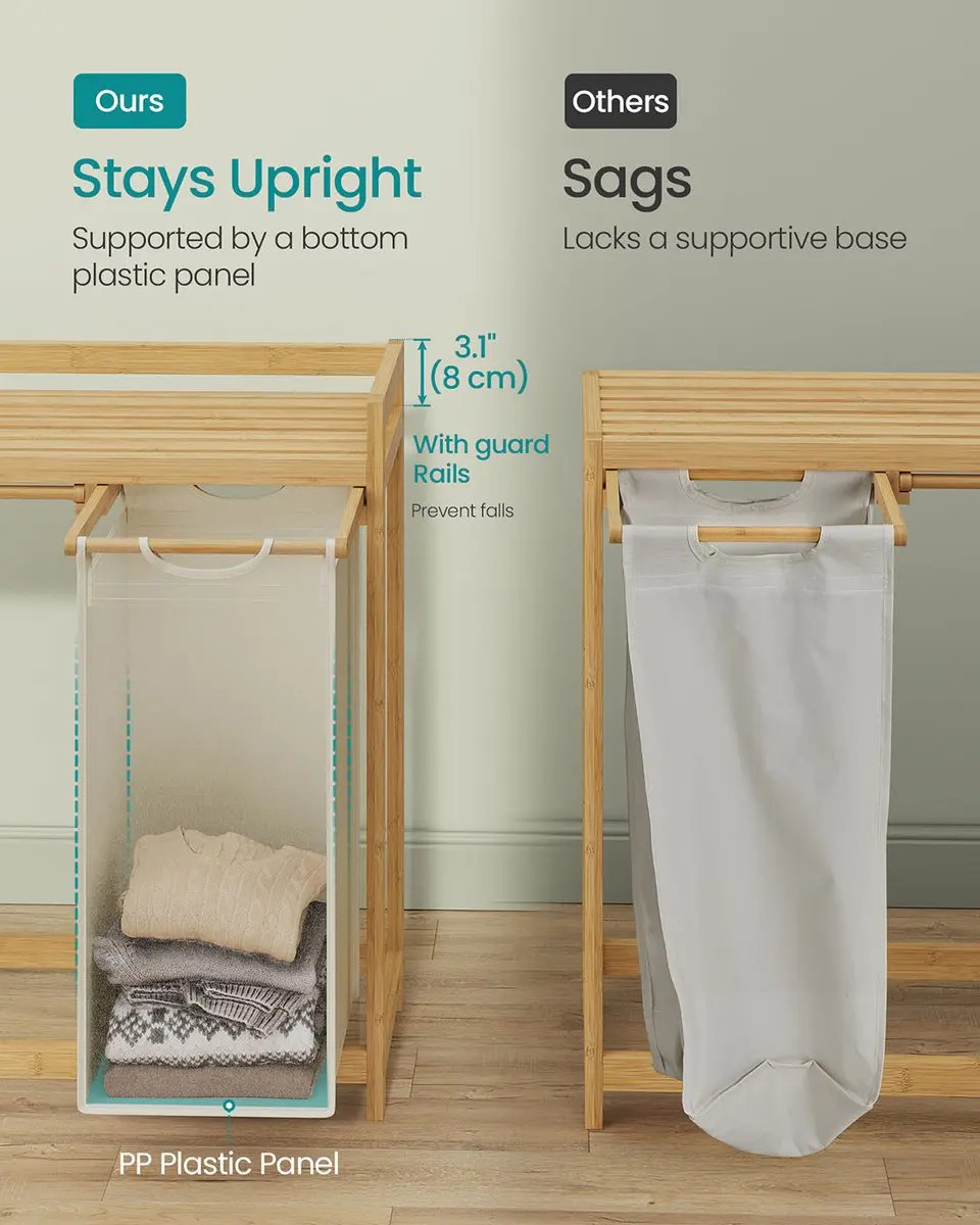 Songmics Wasmand 2 Vakken 100L - 63x33x78cm - Crèmewit