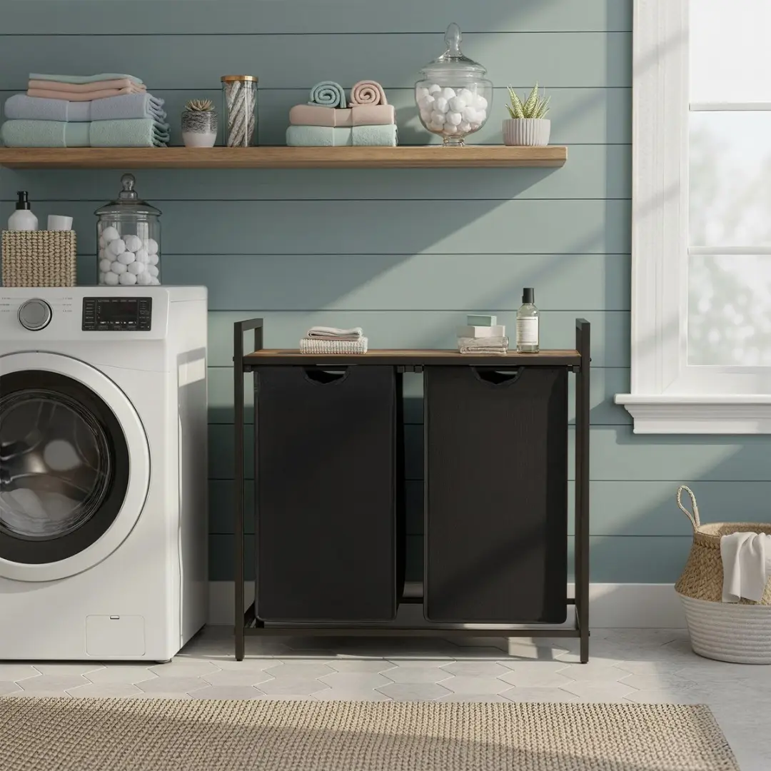 Songmics Wasmand - Wit - 2 Compartimenten