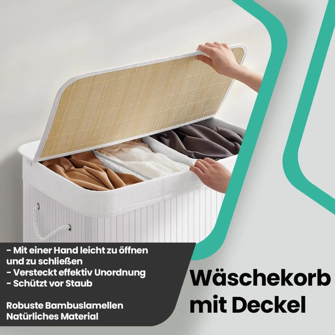 Songmics Wasmand 150L - 3 Compartimenten Wit