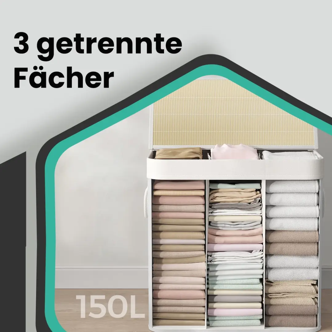 Songmics Wasmand 150L - 3 Compartimenten Wit