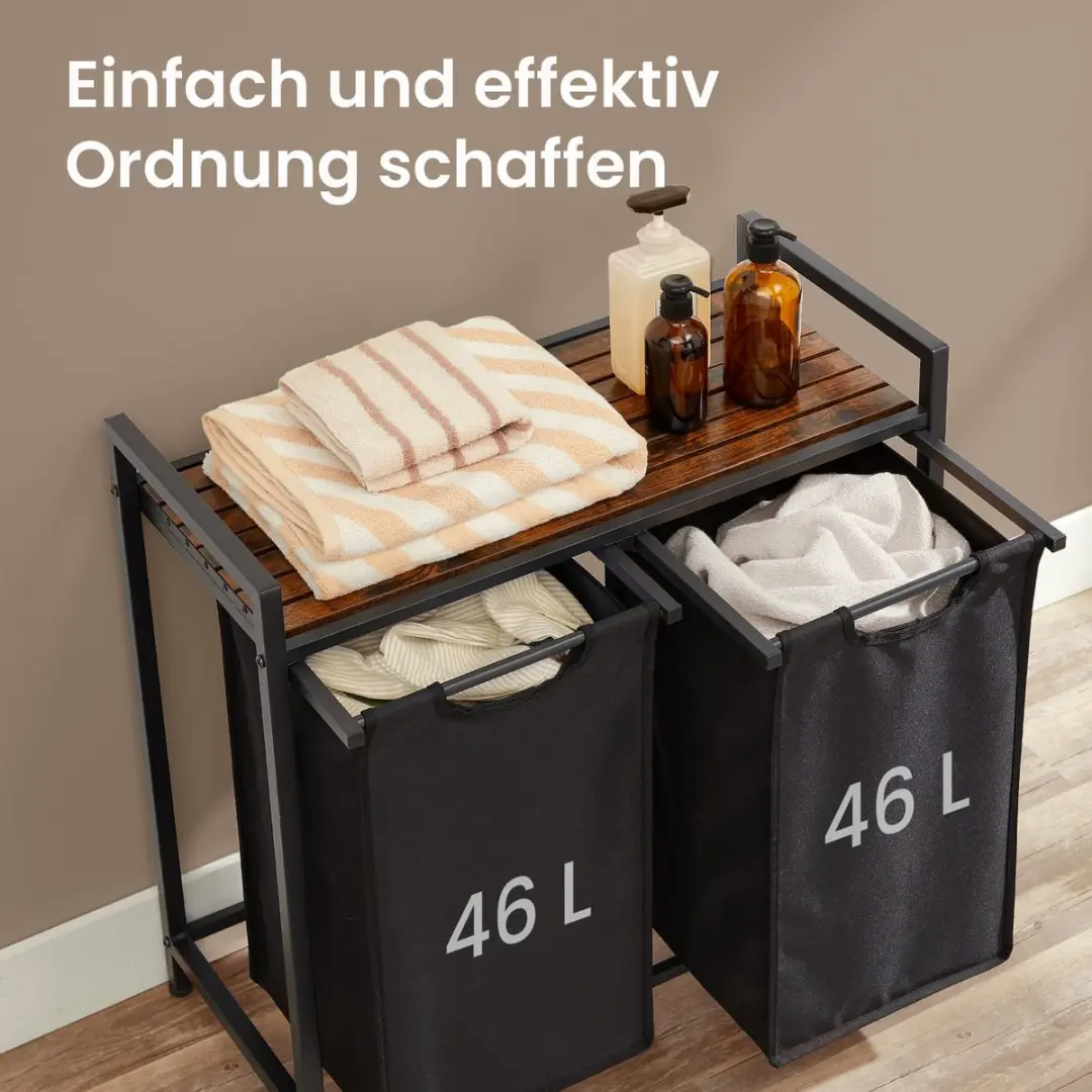 Songmics Wasmand 2 Compartimenten 92L - Bruin/Zwart