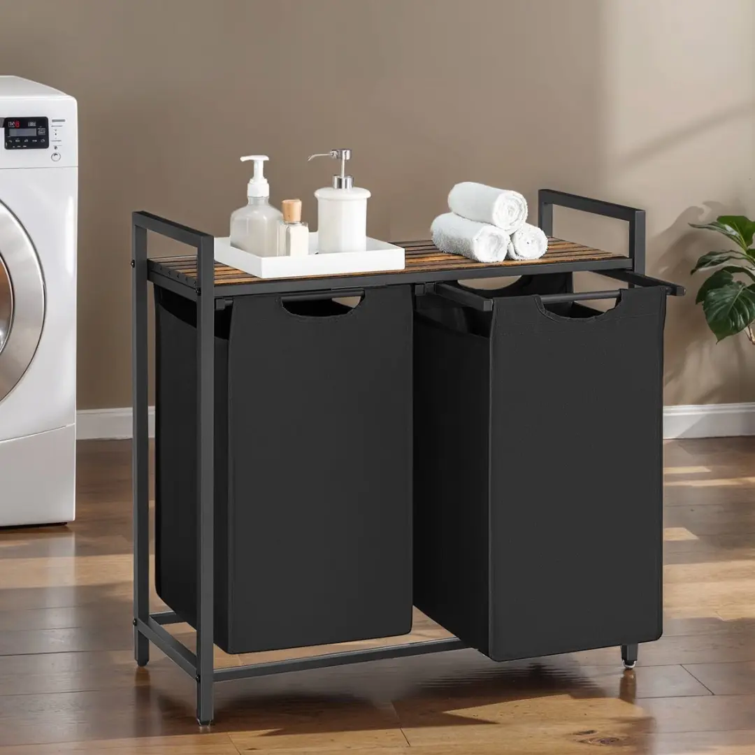 Songmics Wasmand 2 Compartimenten 92L - Bruin/Zwart