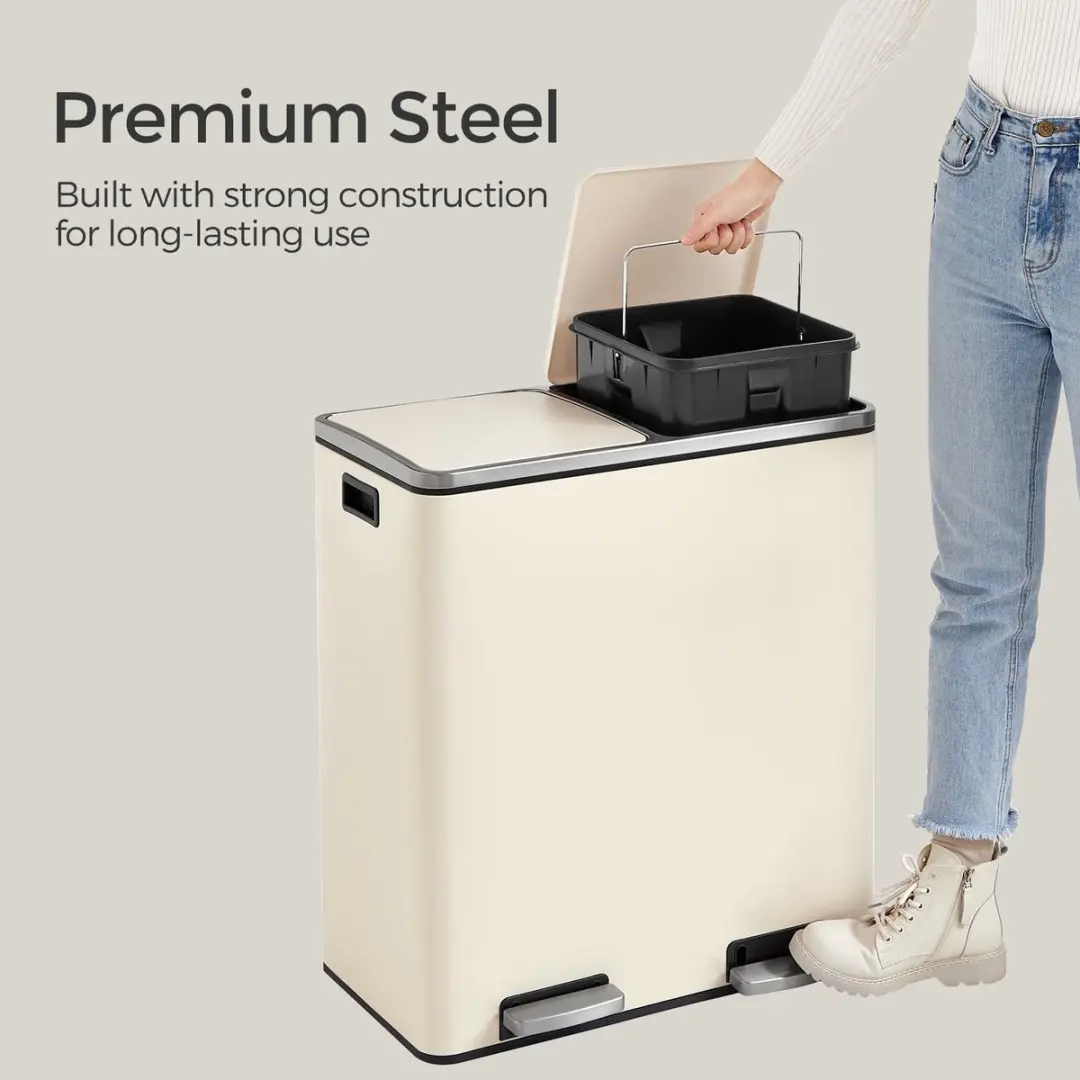 Songmics Recyclingbak 60L Crème - 2 Compartimenten