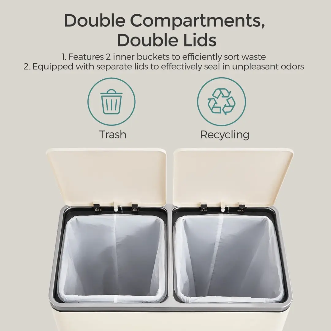 Songmics Recyclingbak 60L Crème - 2 Compartimenten