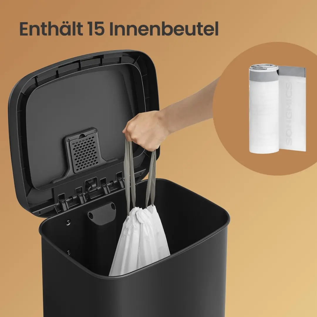 Songmics Pedaalemmer 50L - Metaal - Zwart