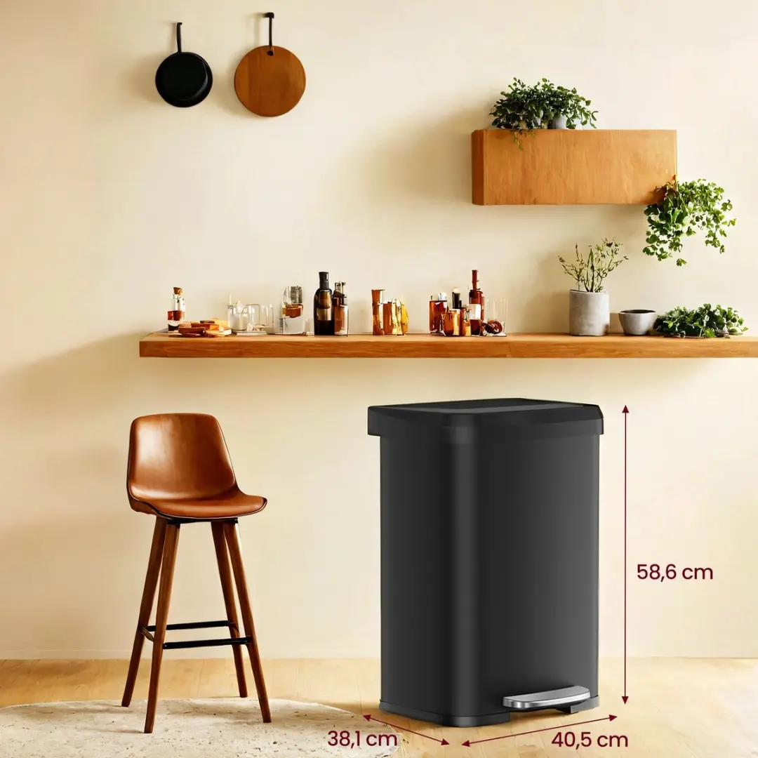 Songmics Pedaalemmer 50L - Metaal - Zwart