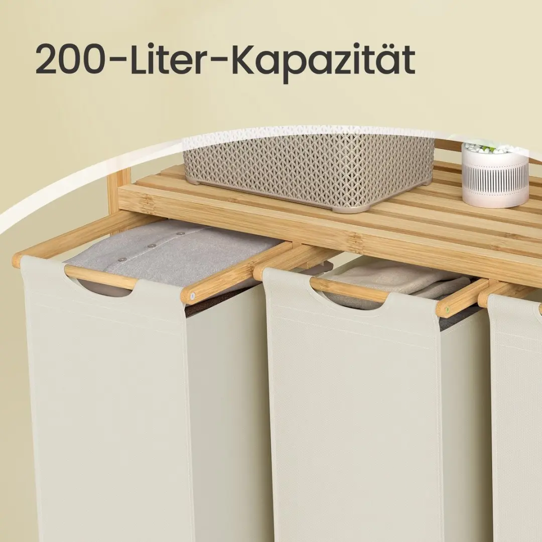 Songmics Wasmand 4-vakken 200L - Bamboe - Wit - afbeelding 6 van 6