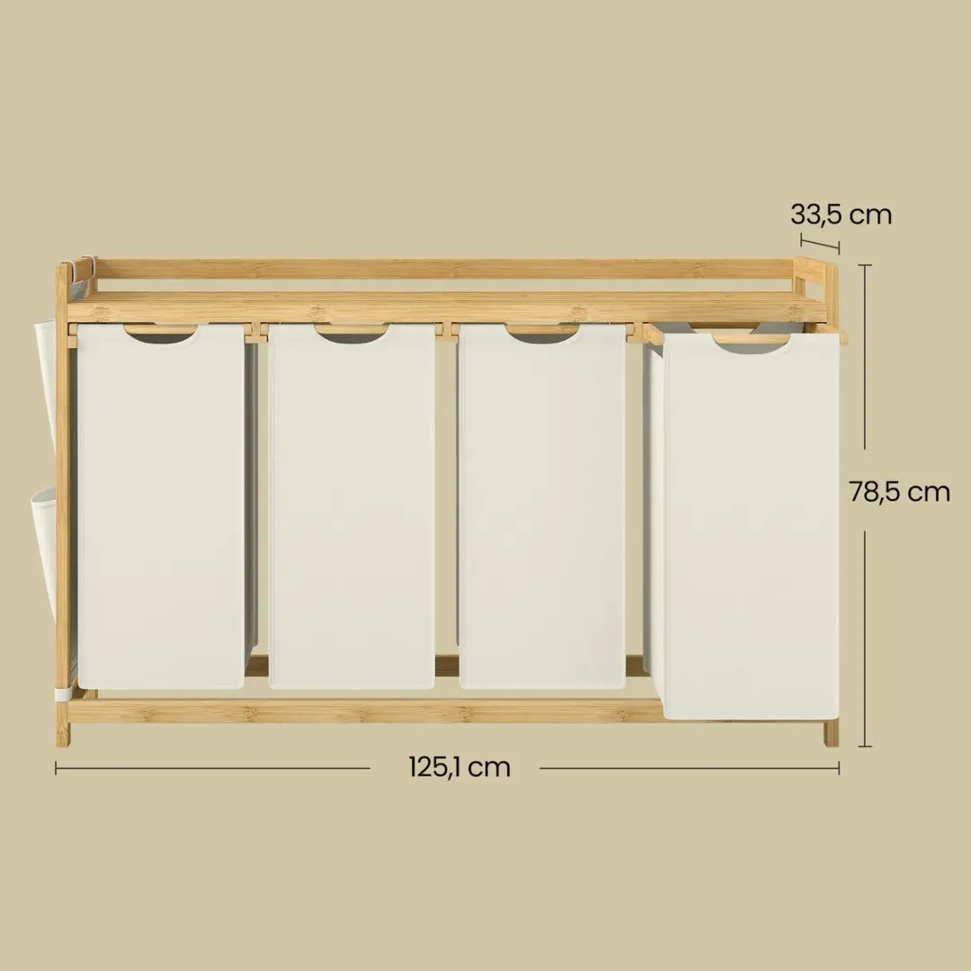 Songmics Wasmand 4-vakken 200L - Bamboe - Wit