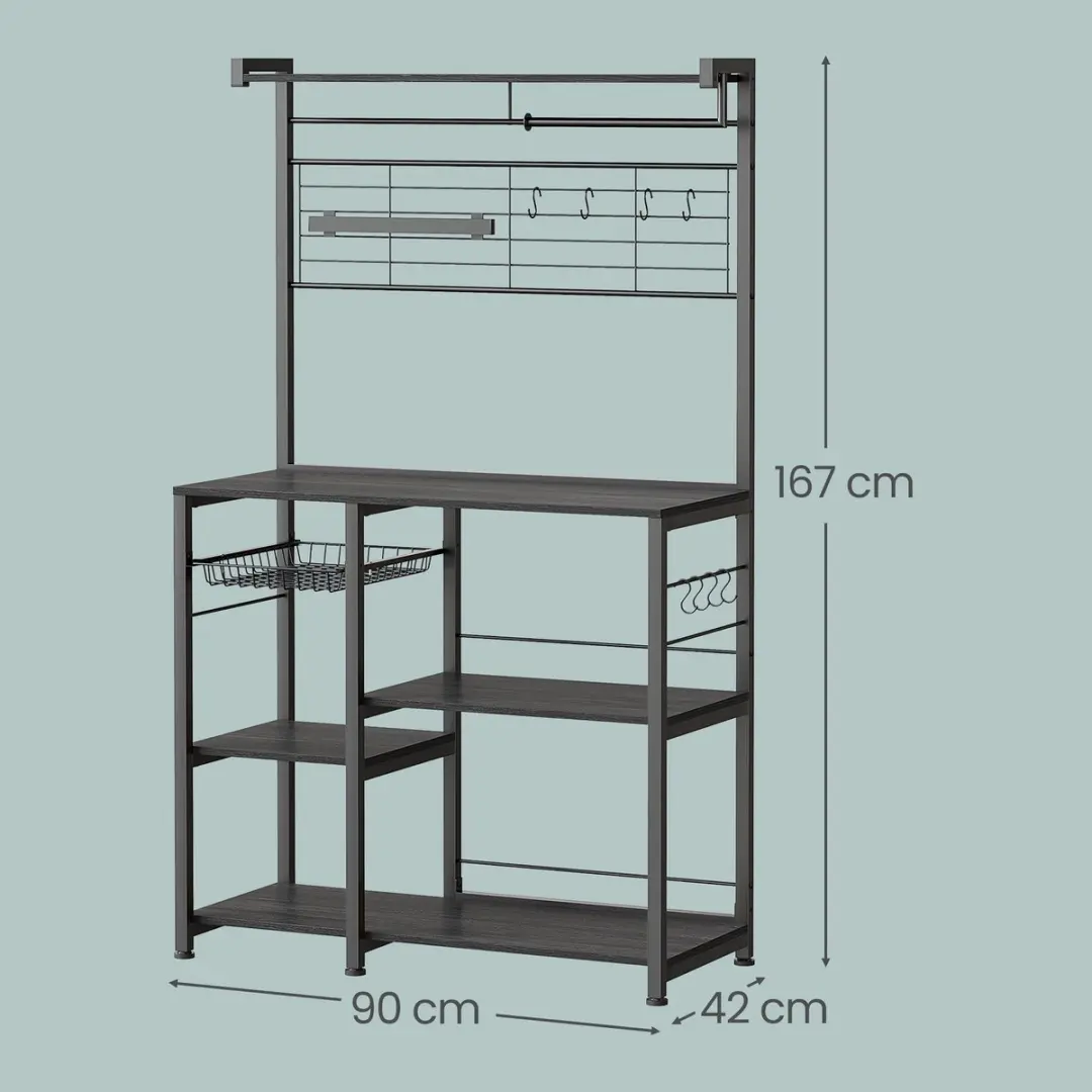 Songmics Keukenrek met haken en magneetstrip 42x90x167cm - Antracietgrijs-zwart