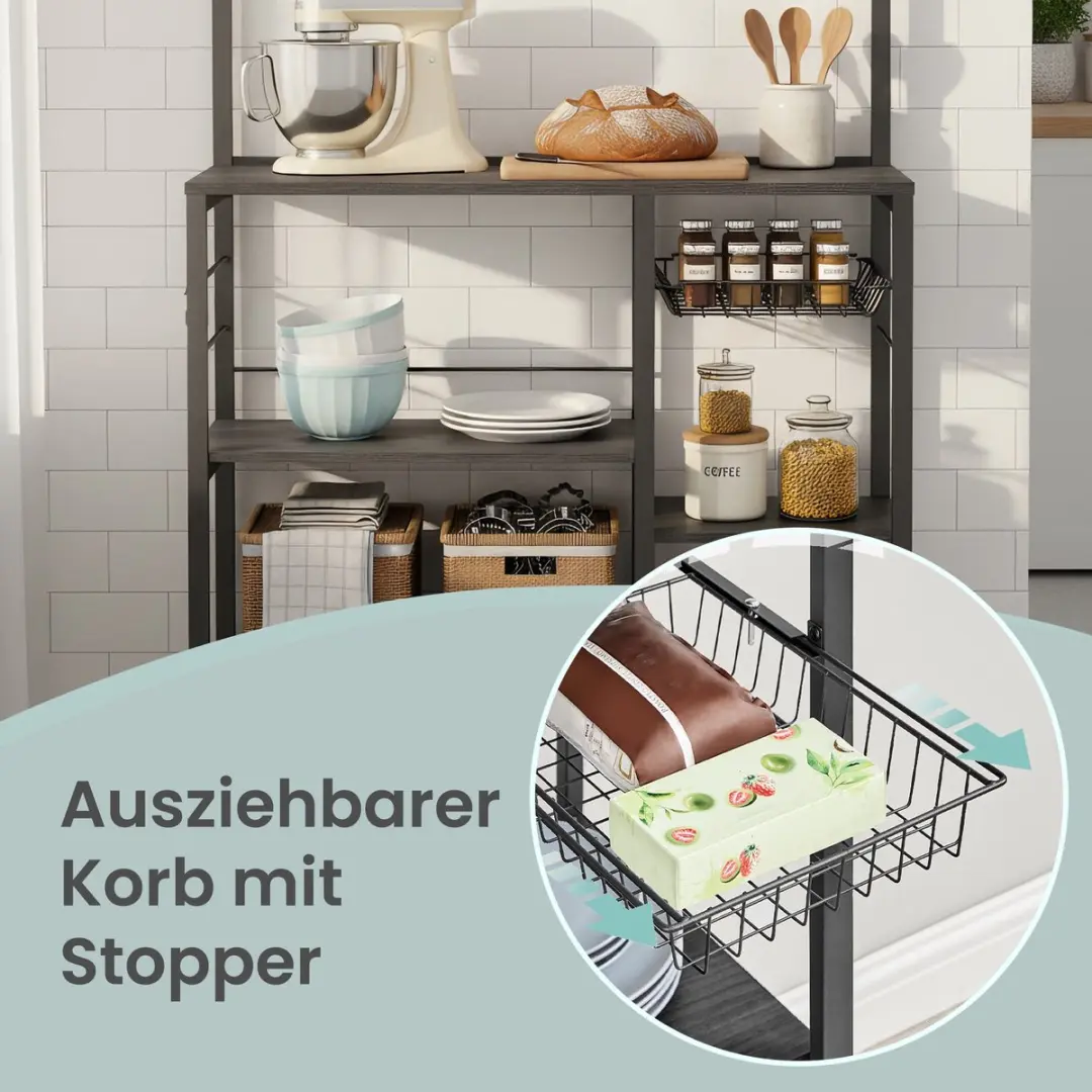 Songmics Keukenrek met haken en magneetstrip 42x90x167cm - Antracietgrijs-zwart - afbeelding 6 van 6