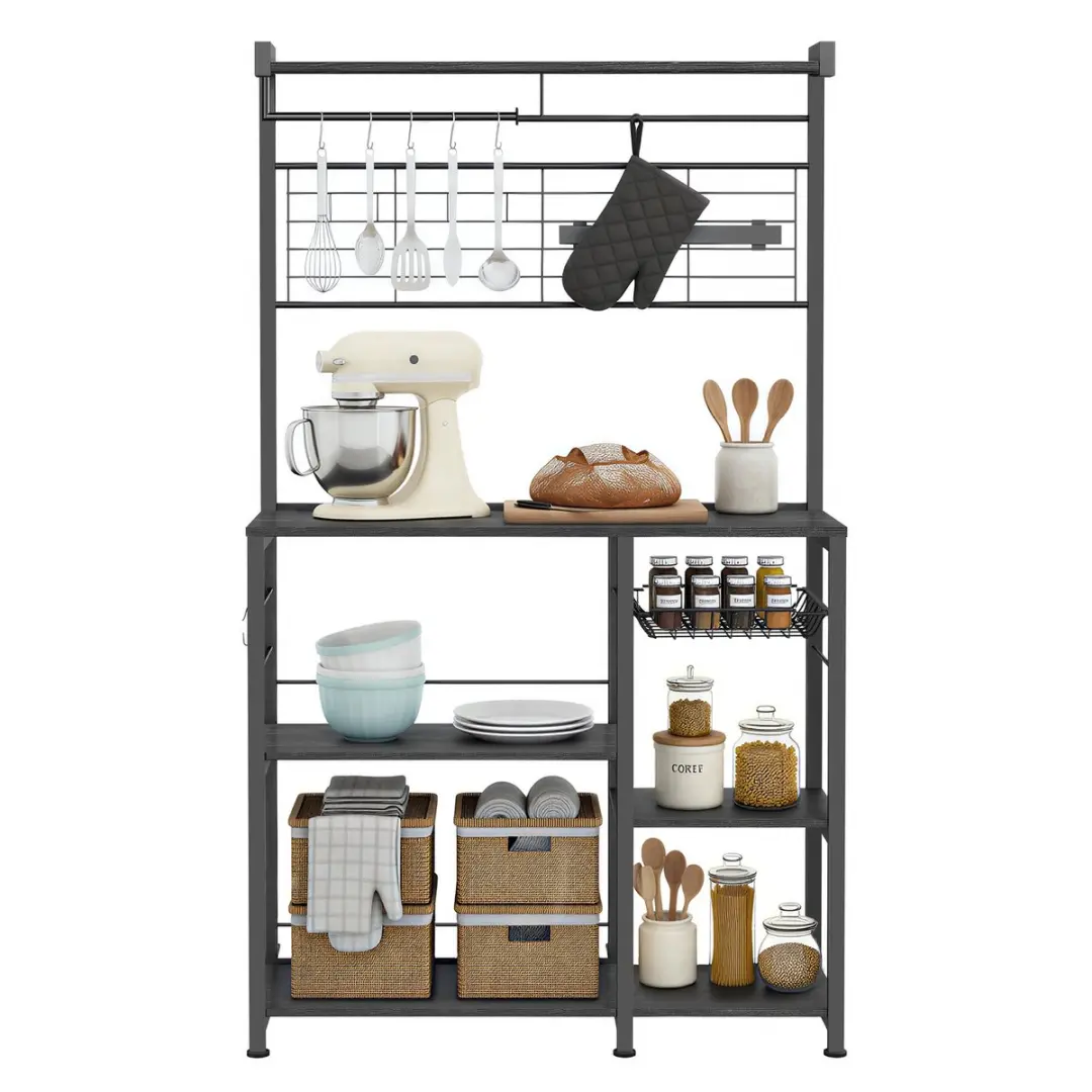 Songmics Keukenrek met haken en magneetstrip 42x90x167cm - Antracietgrijs-zwart