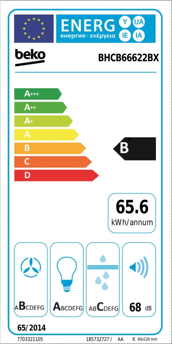 Beko BHCB66622BX Afzuigkap - 613 m³/u - Roestvrijstaal