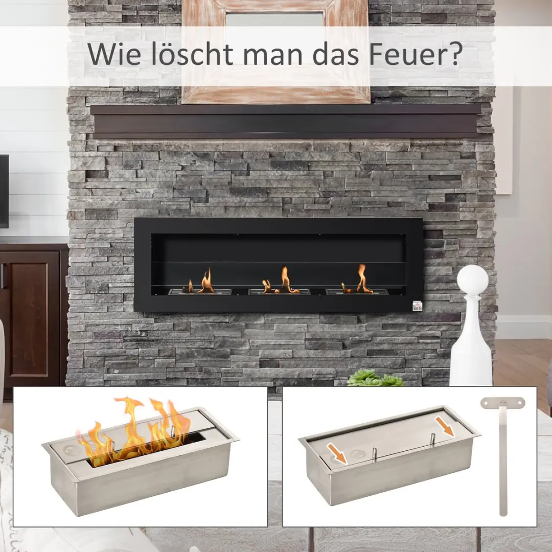 Homcom Ethanol Haard 2000W 120x15x40cm Zwart - afbeelding 6 van 6