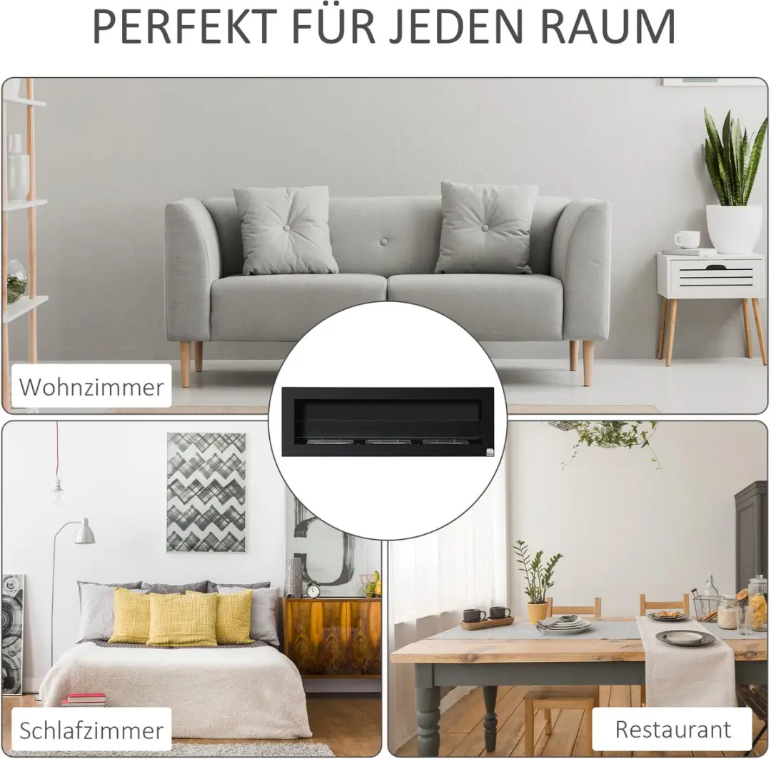 Homcom Ethanol Haard 2000W 120x15x40cm Zwart