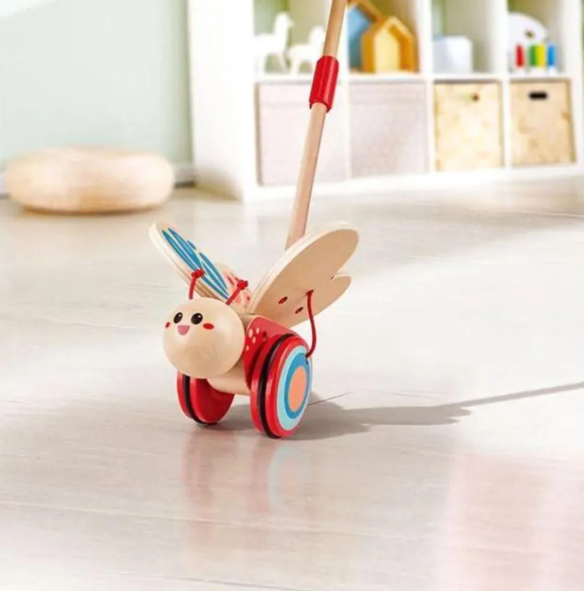 Hape Butterfly Push & Pull Duwstok - Geel