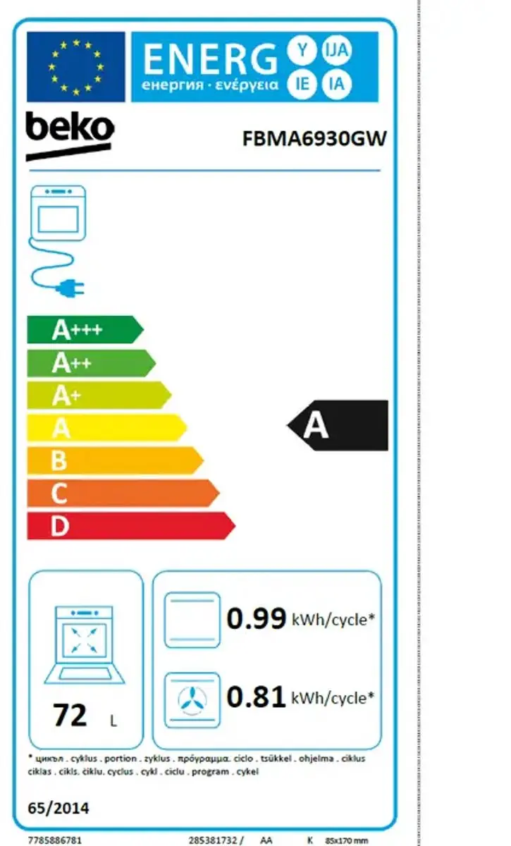 Beko FBMA6930GW Fornuis - 7,6 kW