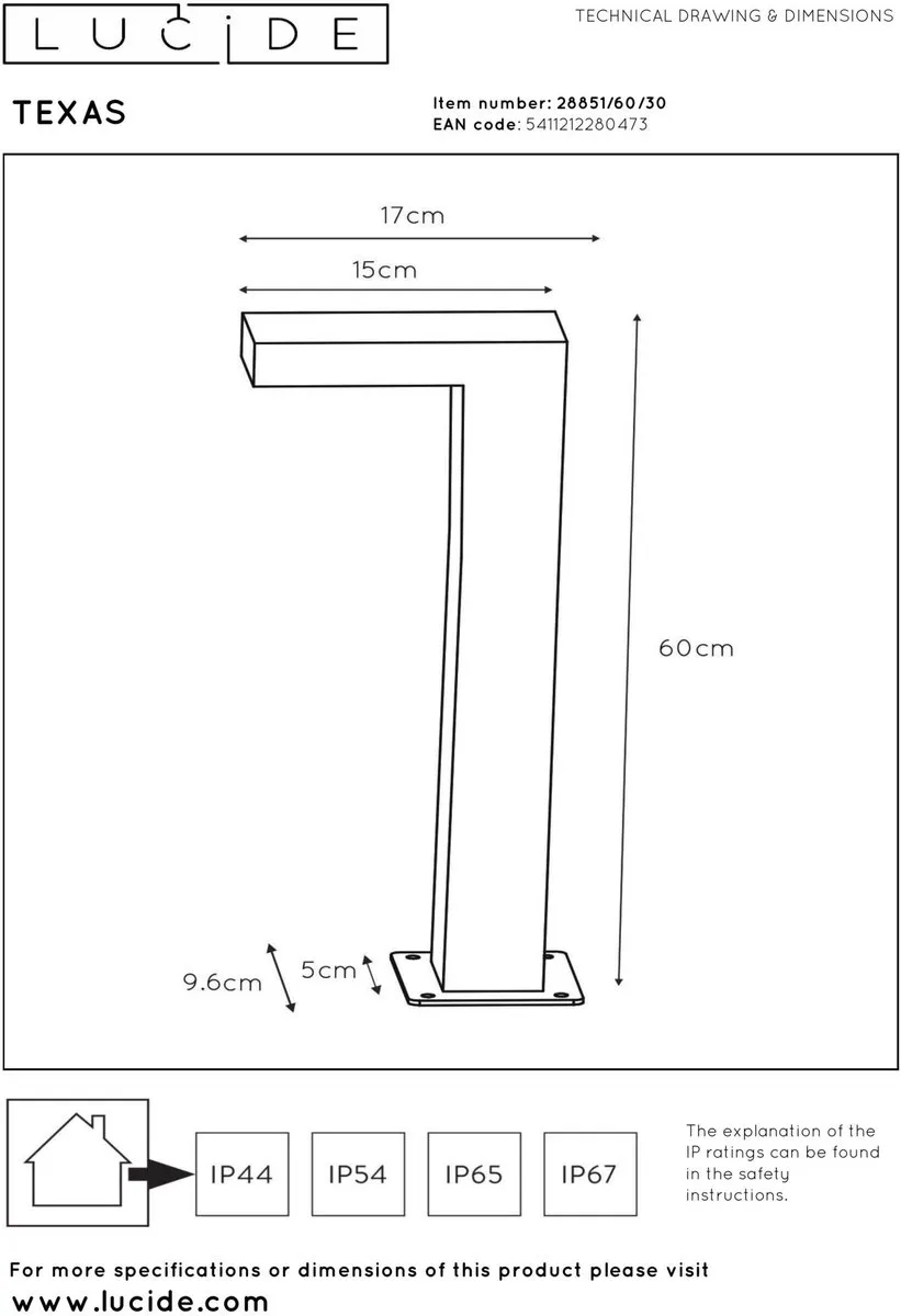 Lucide Texas Sokkellamp LED 7W 3000K - Antraciet