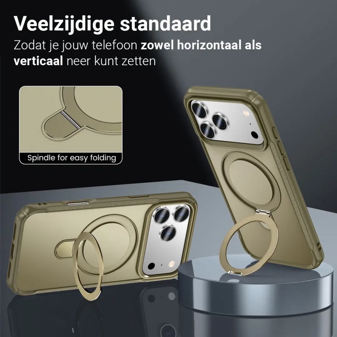 MobiQ Magnetisch Ringstand MagSafe Hoesje 46-01561 - iPhone 17 Pro Max - Kaki
